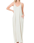 Zenana V-Neck Cami Maxi Dress w Side Pockets