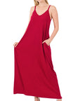 Zenana V-Neck Cami Maxi Dress w Side Pockets