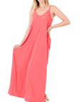 Zenana V-Neck Cami Maxi Dress w Side Pockets