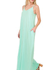 Zenana V-Neck Cami Maxi Dress w Side Pockets