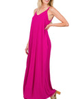 Zenana V-Neck Cami Maxi Dress w Side Pockets