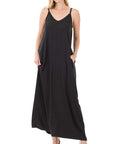 Zenana V-Neck Cami Maxi Dress w Side Pockets