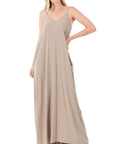 Zenana V-Neck Cami Maxi Dress w Side Pockets