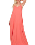 Zenana V-Neck Cami Maxi Dress w Side Pockets