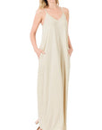 Zenana V-Neck Cami Maxi Dress w Side Pockets