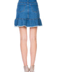 O2 Denim High Waisted A-line Ruffle Hem Denim Skirt