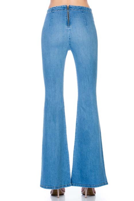 O2 Denim Zipper Back Faded Denim Flares