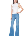 O2 Denim Zipper Back Faded Denim Flares