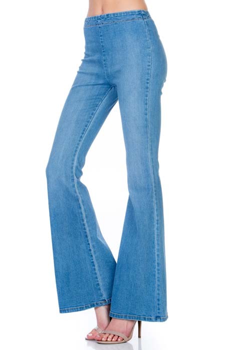 O2 Denim Zipper Back Faded Denim Flares