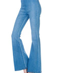 O2 Denim Zipper Back Faded Denim Flares