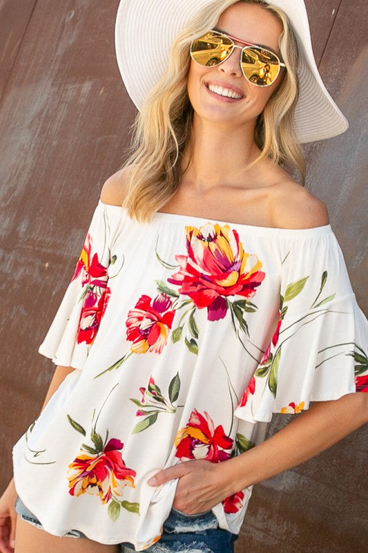 e Luna PLUS Floral Off Shoulder Top