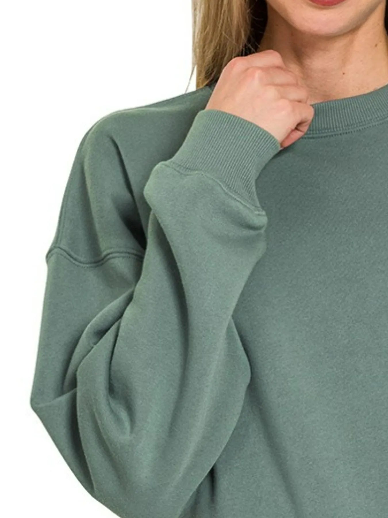 Zenana Fleece Round Neck Sweatshirts in Jade
