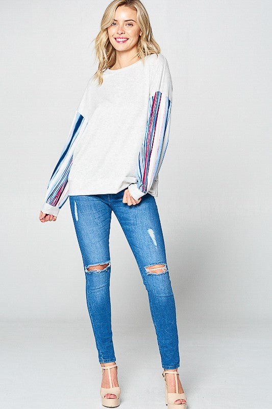 e Luna Multi Striped Solid Sweatshirt