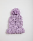 Oversized Chunky Knit Pom Beanie in Lavender