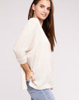 Zenana 3/4 Sleeve V-Neck Hi-Low Hem Jacquard Sweater