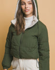 Love Tree Zip Up Cropped Hooded Sherpa Reversible Jacket