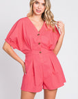 GeeGee Half Button V-Neck Linen Romper