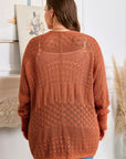 Plus Size Solid Pointelle Knit Open Front Cardigan