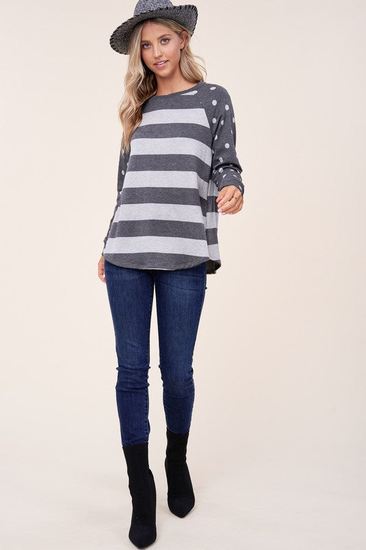 e Luna Dot Stripe Mixed Sweatshirt