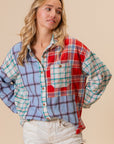 BiBi Color Block Plaid Button Down Shirt