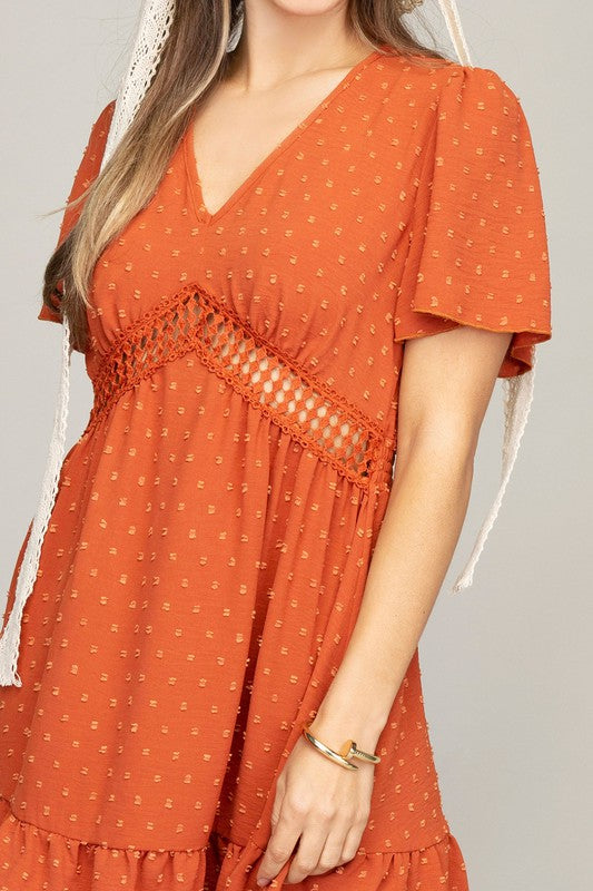 V-Neck Dress with Lace Trim