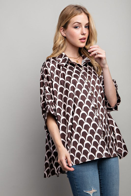 Light Satin Print Button Down Shirt