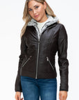 YMI Faux Layered Double-Zipper Jacket with Fuzzy Hood