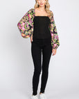 ODDI Full Size Floral Balloon Sleeve Blouse