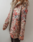 Women Floral Printed Sherpa Lined Hooded Jacket