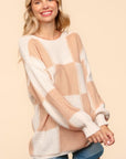 Haptics Full Size Checkered Round Neck Drop Shoulder Sweater