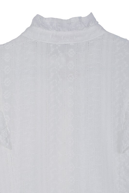 White Eyelet Blouse with Ruffle - Online Only