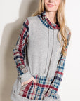 e Luna Plaid Mixed Turtle Neck Sweatshirt