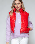 Snobbish Zip Up Turtleneck Shiny Quilted Vest