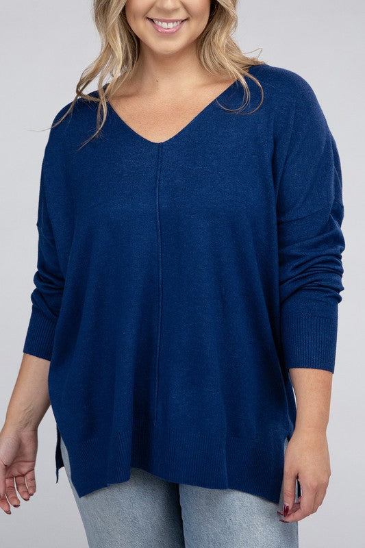 ZENANA Plus Garment Dyed Front Seam Sweater