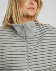 Umgee Striped Half Zip Short Sleeve Sweatshirt