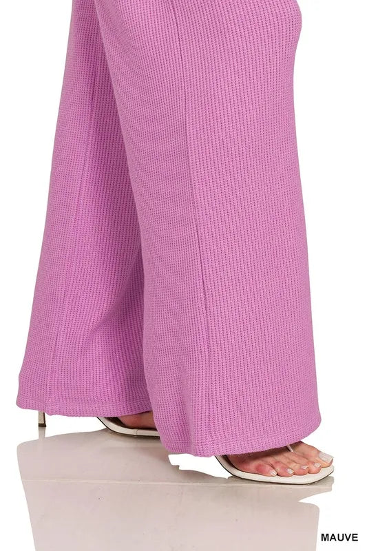 Zenana Rolled Sleeve Top and Pants Sweater Set in Mauve