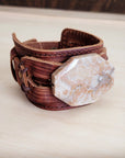 Fossil Corral Stone Wide Leather Cuff Bracelet