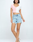 High Rise Ripped Denim Shorts - Online Only