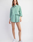 2pcs Set Soft Woven Striped Overshirt & Shorts