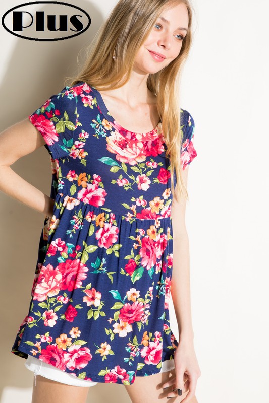 e Luna PLUS Floral Print Baby Doll Top