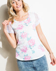 e Luna Floral Triblend Embroidery Lace Top