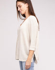 Zenana 3/4 Sleeve V-Neck Hi-Low Hem Jacquard Sweater