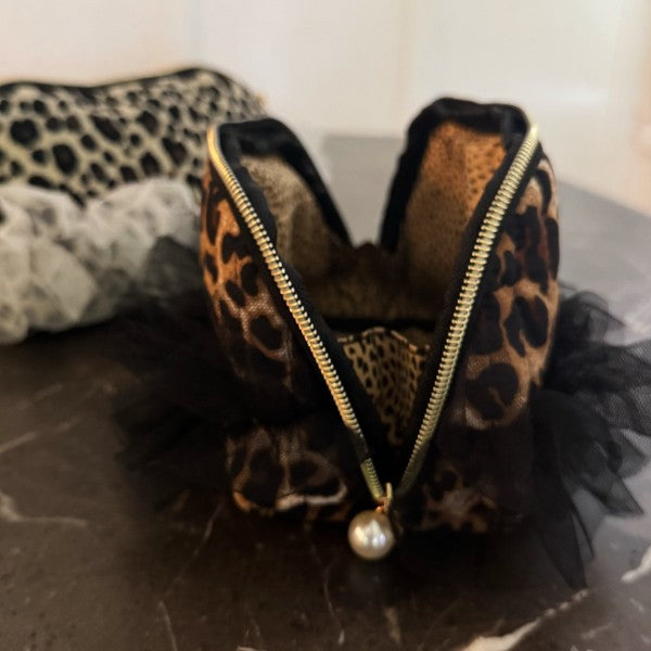 Tulle Laced Leopard Cosmetic Case