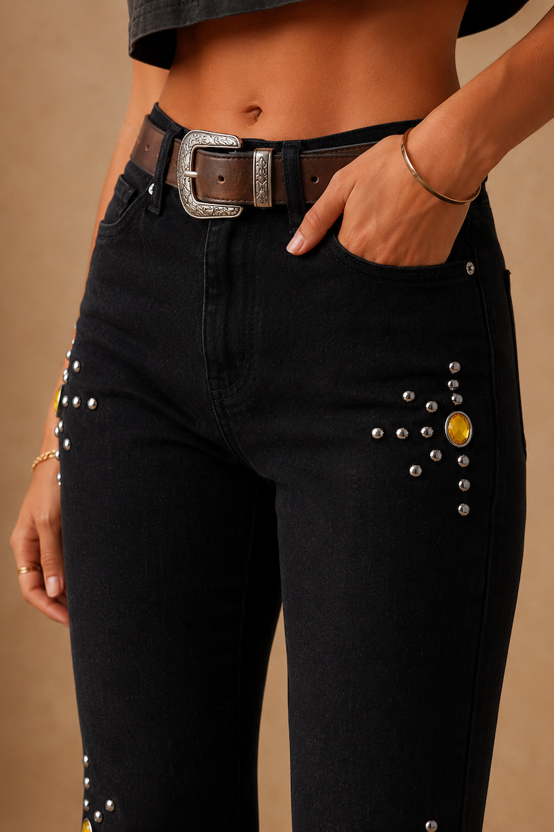GJG Denim Desert Halo Studded Bell Bottom Jeans