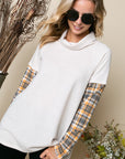 e Luna Plaid Mixed Turtleneck Top