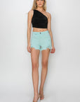 RISEN Mid Waist Frayed Hem Denim Shorts