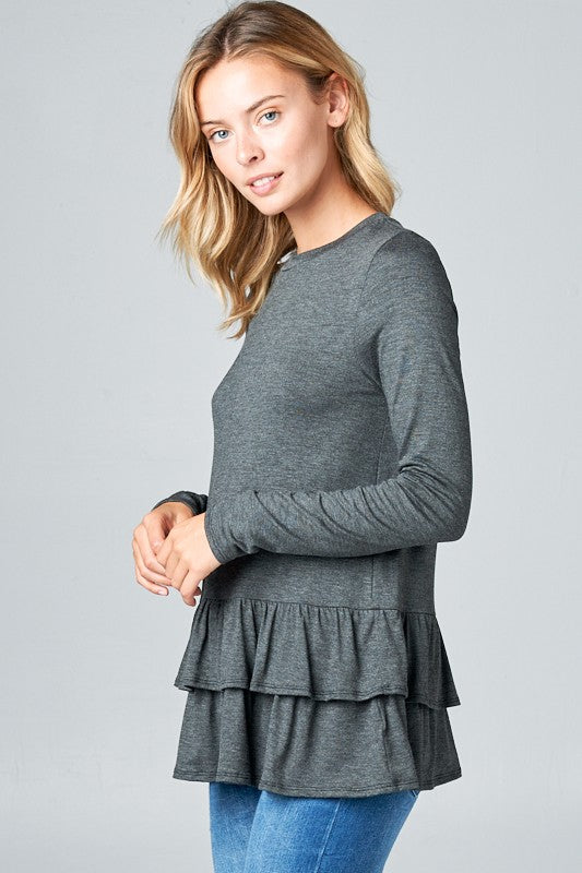 e Luna Ruffle Bottom Long Sleeve Tunic