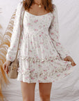 Floral Long Sleeve Ruffle Flared Mini Dress