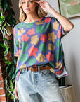 HOPELY Full Size Floral Round Neck Side Slit T-Shirt