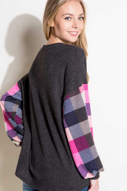 e Luna Plus Multi Plaid Mixed Top